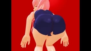 3D hentai teen with big tits gives a foot job