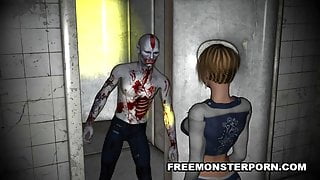 Busty 3D Babe Fucked Anally by a Zombie